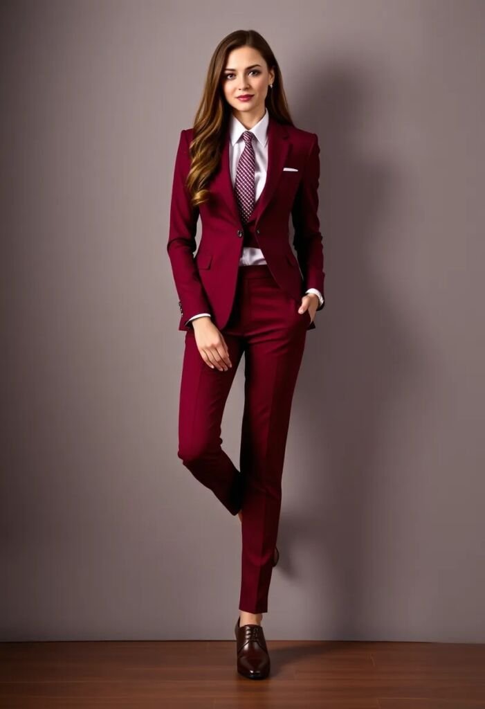 13 Formal Dress to Impress Outfit Ideas » Styling Outfits WOMEN Wine color Suit Tuxedos - Image 1