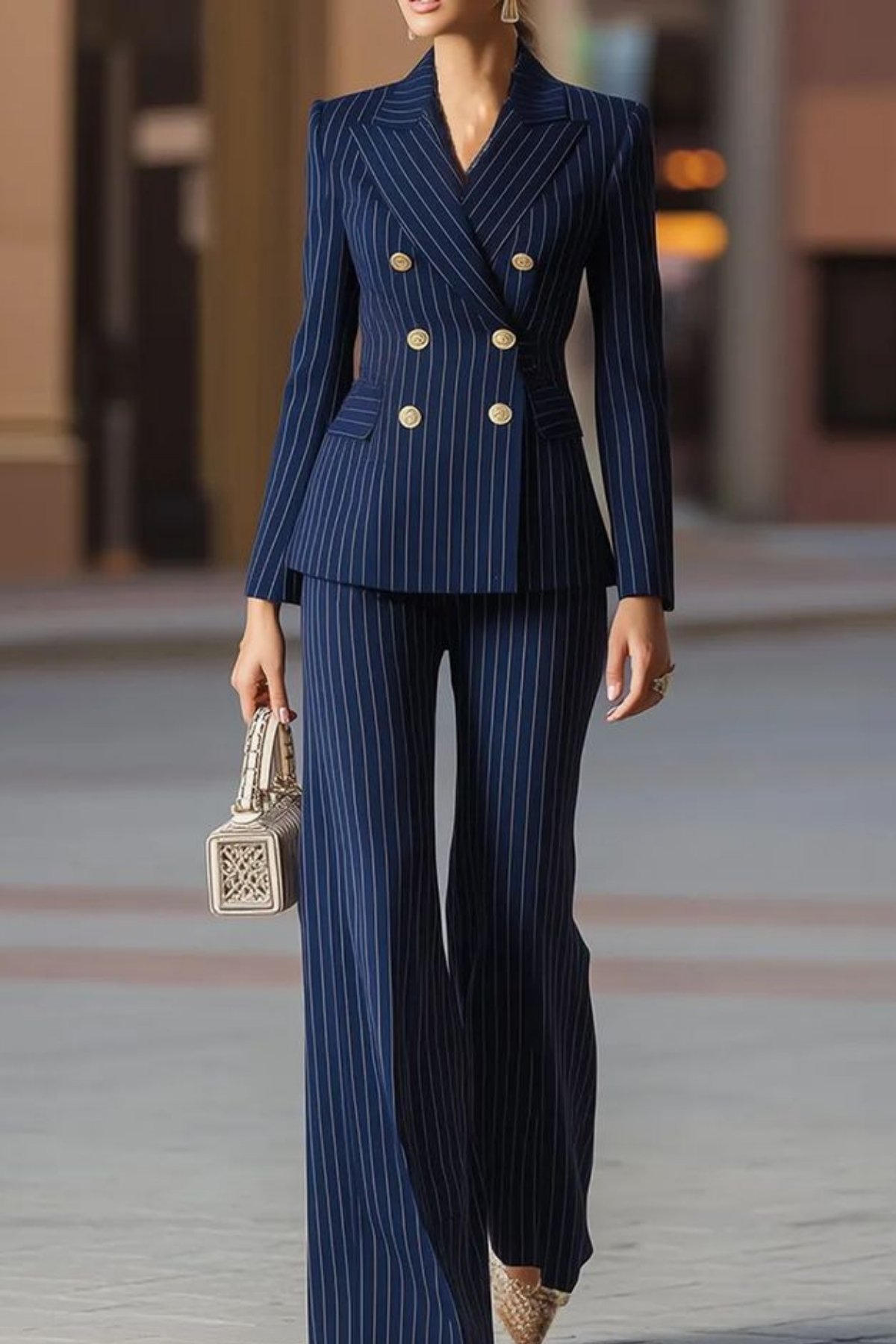 3 women Navy Blue Strip Double Breasted - Image 1