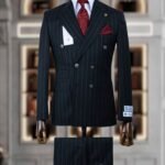 MEN DOUBLE BREASTED BLACK STRIP SUIT