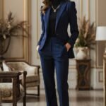 Women Navy Blue Suit Tuxedo