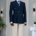 Men Double Breasted navy blue