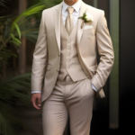 Chic Champagne Men's Three-Piece Suit - Sophisticated Business and Formal Attire