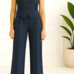 NAVY BLUE LINEN VEST AND PANT SET FOR WOMEN – CLASSIC TWO-PIECE SUMMER CO-ORD OUTFIT