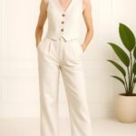 NATURAL BEIGE LINEN VEST AND PANT SET FOR WOMEN – LIGHTWEIGHT SUMMER CO-ORD OUTFIT